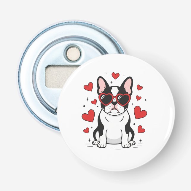 Décapsuleur Cute Frenchie in Love Heart Sunglasses Illustratio (Devant)