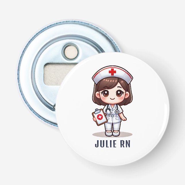 Décapsuleur Cute Manga Brunette Nurse Caricature Personnalisée (Devant)