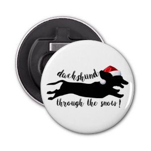 Décapsuleur Dachshund à travers la neige Fêtes de Noël