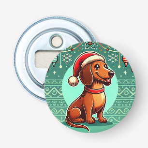 Décapsuleur Dachshund de fête portant un chapeau de Père Noël