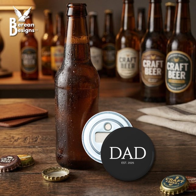 Décapsuleur Dad Established Classic Casquette Noir (DAD ESTABLISHED round bottle opener with customizable year. Ideal gift for Father's Day. )