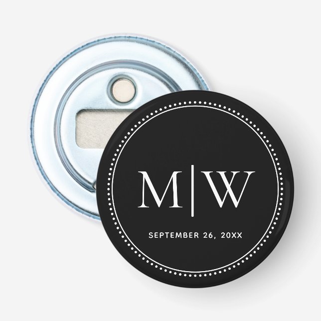 Décapsuleur Date de mariage élégante Monogramme noir de couple (Devant)