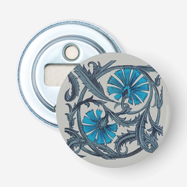 Décapsuleur Décor de carreaux rustiques d'art floral bleu anti (Devant)