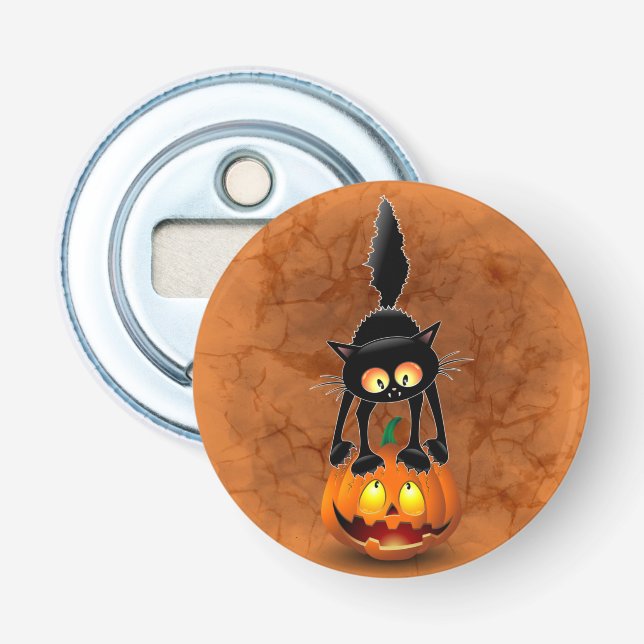 Décapsuleur Dessin d'Halloween au chat effrayé sur Citrouille (Devant)