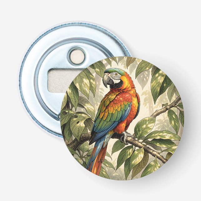 Décapsuleur Dessin d'oiseau perroquet sur un arbre (Devant)