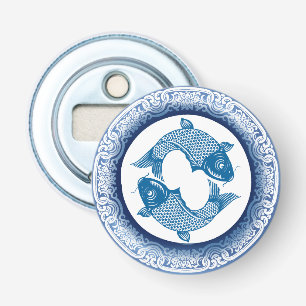 Décapsuleur Deux Poissons Koi Carp Chinoiserie Motif bleu
