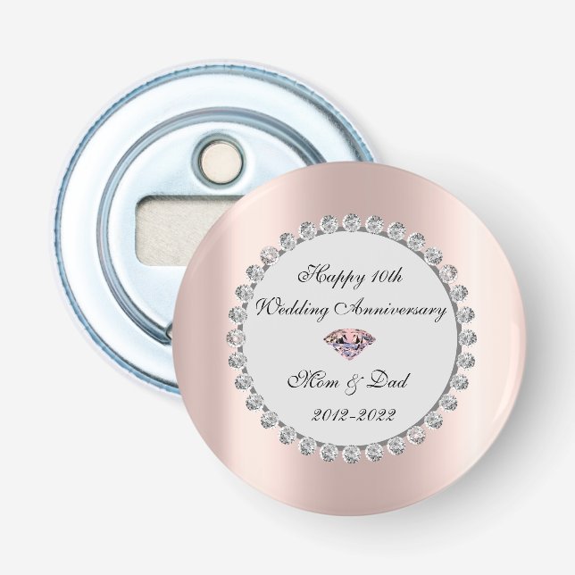 Décapsuleur Diamants argentés Rose Gold 10e anniversaire de ma (Devant)