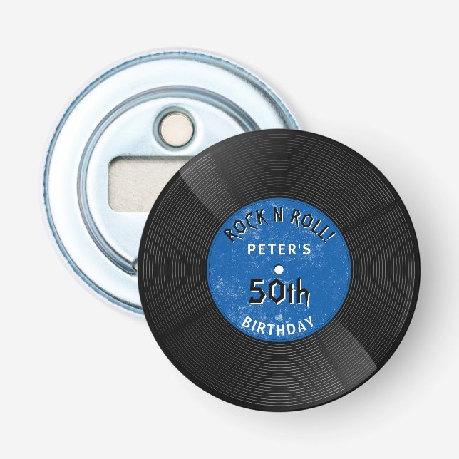 Décapsuleur Disque Vinyle Rétro Rock N Roll Bleu Anniversaire (Devant)