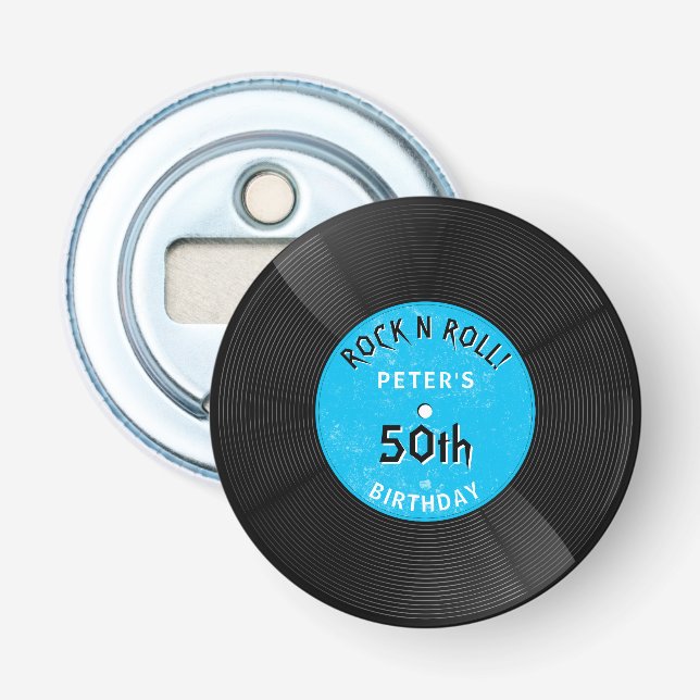 Décapsuleur Disque Vinyle Rétro Rock N Roll Bleu Anniversaire (Devant)