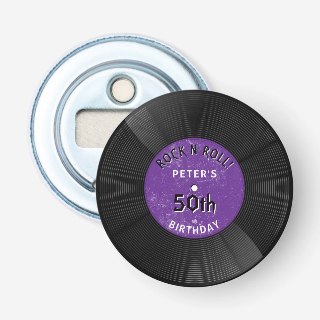 Décapsuleur Disque Vinyle Rétro Rock N Roll Violet Anniversair (Devant)