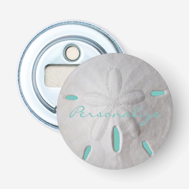 Décapsuleur Dollar de sable océan plage été turquoise blanc    (Devant)