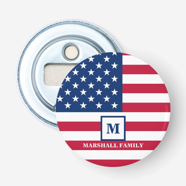 Décapsuleur Drapeau américain Customisé Monogramme 4 juillet (Devant)