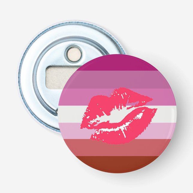 Décapsuleur Drapeau de fierté lesbienne au rouge à lèvres (Devant)