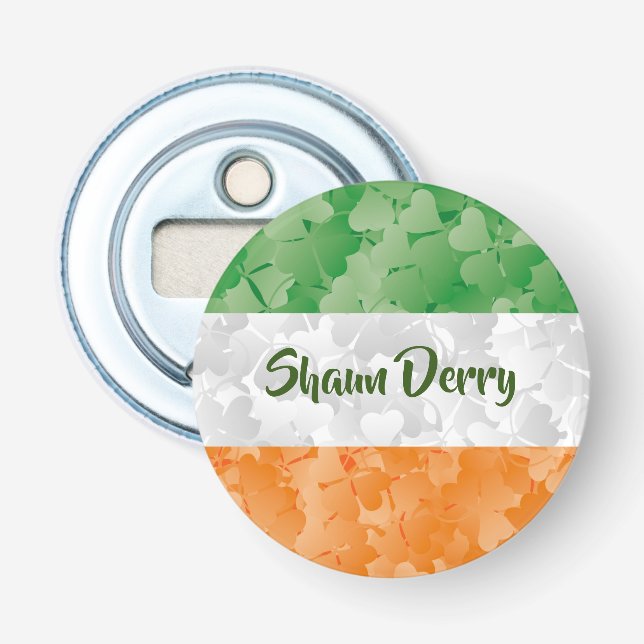 Décapsuleur Drapeau irlandais avec bouteille motif shamrock ou (Devant)