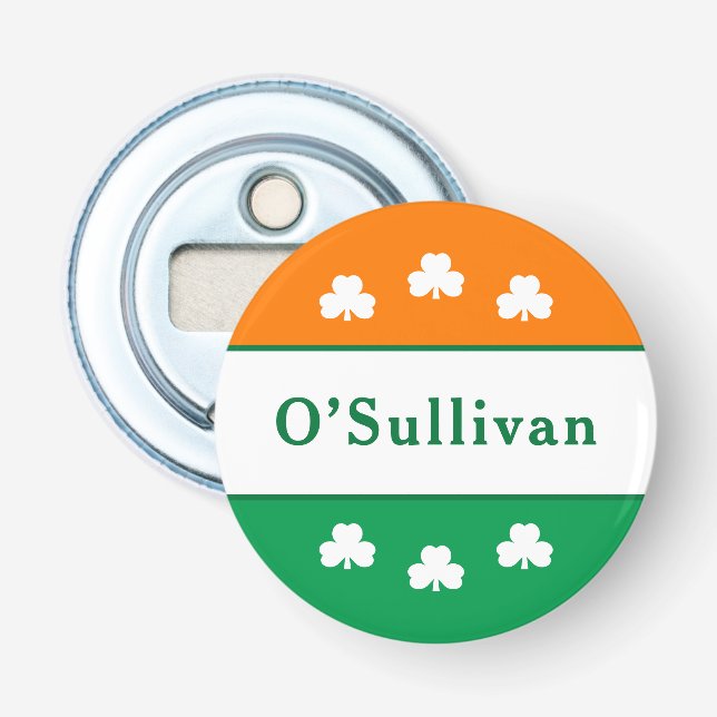 Décapsuleur Drapeau Irlandais Trèfle Monogramme Nom de Famille (Devant)