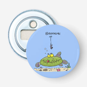 Décapsuleur Drôle gras affamé poisson vert dessin de pêche