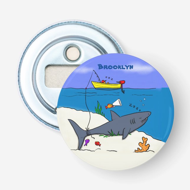 Décapsuleur Drôle requin couché et dessin animé de pêche (Devant)