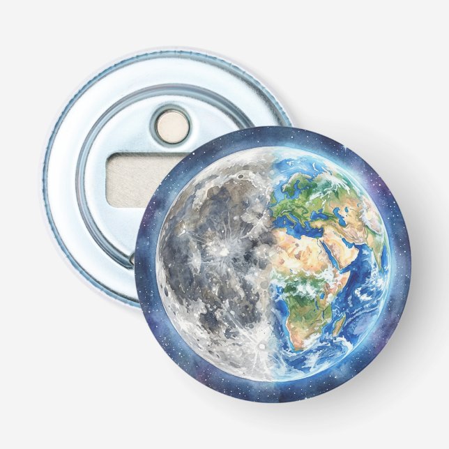 Décapsuleur Earth & Moon Watercolor Galaxy Celestial Design (Devant)