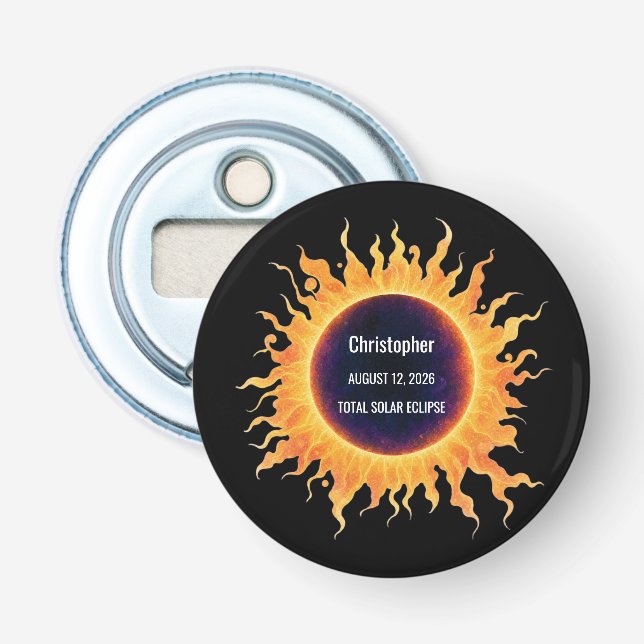 Décapsuleur Éclipse solaire totale aquarelle audacieuse Nom 20 (Devant)