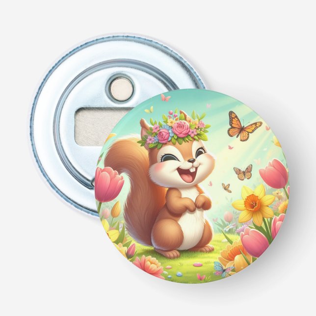 Décapsuleur Écureuil du printemps mignon et heureux (Devant)