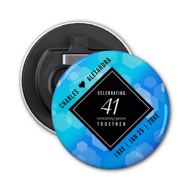 Décapsuleur Élégant 41ème anniversaire Mariage de Topaz Bleu (Devant)