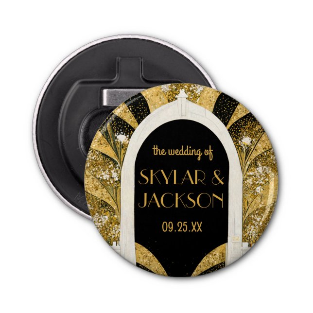 Décapsuleur Elégant Mariage d'arcade Art déco noir et or (Devant)