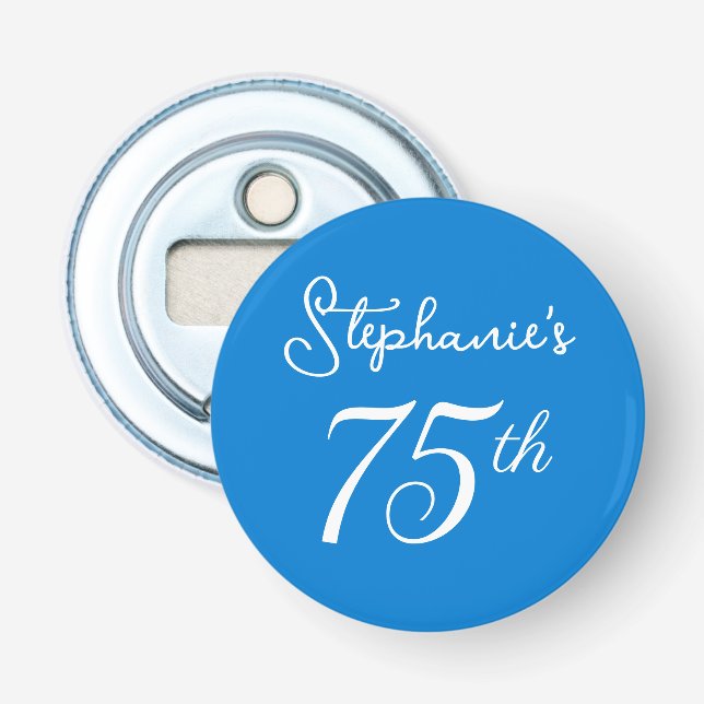 Décapsuleur Elégant Monogramme Bleu 75e fête d'anniversaire (Devant)