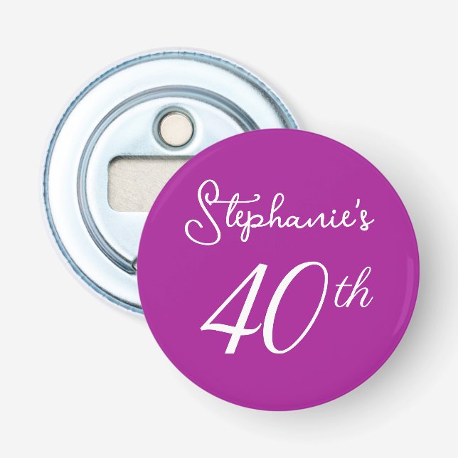 Décapsuleur Élégant Monogramme rose foncé 40e fête d'anniversa (Devant)