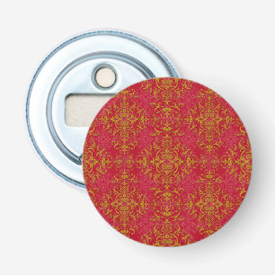 Décapsuleur Élégant motif damassé floral or et rose profond