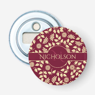 Décapsuleur Élégant nom Monogramme Feuille Motif de margueri