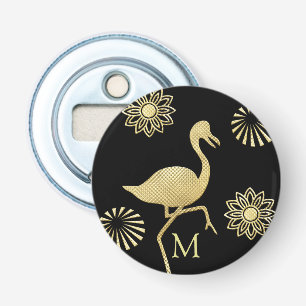 Décapsuleur Élégant or et Flamant rose noir Monogramme Art