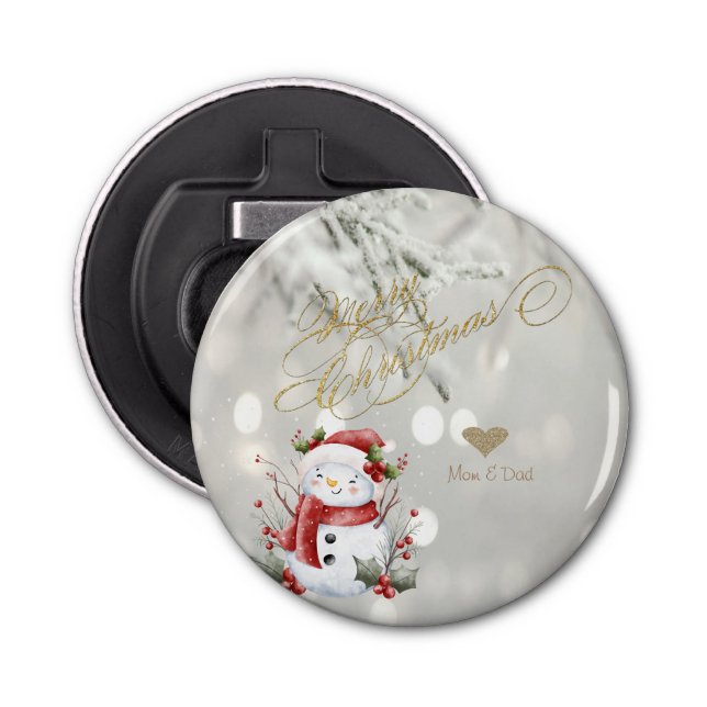 Décapsuleur Élégant Parties scintillant or Coeur Snowman (Devant)