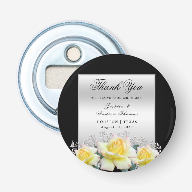 Décapsuleur Élégantes roses chic Faveur de mariage argent (Devant)