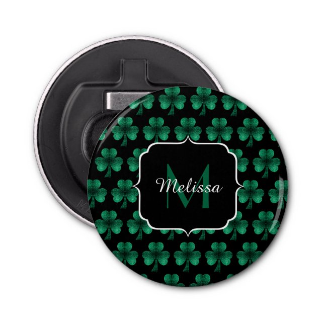 Décapsuleur Emerald Green Sparkle Shamrock noir Monogramme (Devant)