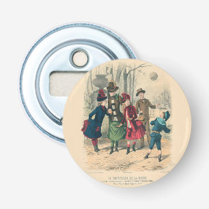 Décapsuleur Enfants victoriens antiques jouent au ballon Hiver