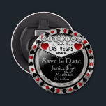 Décapsuleur Enregistrer la date Las Vegas - Argent & Rouge<br><div class="desc">Vous vous mariez bientôt ? Une façon amusante et unique d'annoncer vos plans mariages. Enregistrez la Date pour votre Mariage un Bottle Opener prêt pour vous à personnaliser. Avec les mots "Save the Date" dans un style Las Vegas en faux argent métallique, rouge et noir. Remarque : Toutes les zones...</div>