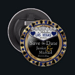 Décapsuleur Enregistrer la date Las Vegas Style - bleu foncé<br><div class="desc">Vous vous mariez bientôt ? Une façon amusante et unique d'annoncer vos plans mariages. Enregistrez la Date pour votre Mariage un Bottle Opener prêt pour vous à personnaliser. Avec les mots "Save the Date" dans un style Las Vegas en faux or métallique, bleu foncé et noir. Remarque : Toutes les...</div>