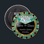 Décapsuleur Enregistrer la date Las Vegas Style - Turquoise<br><div class="desc">Décapsuleur. Vous vous mariez bientôt ? Une façon amusante et unique d'annoncer vos plans mariages. Enregistrez la Date pour votre Mariage un Bottle Opener prêt pour vous à personnaliser. Avec les mots "Save the Date" dans un style Las Vegas en faux or métallique, design turquoise et noir. 📌 Si vous...</div>
