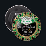 Décapsuleur Enregistrer la date Las Vegas Style - Vert<br><div class="desc">Vous vous mariez bientôt ? Une façon amusante et unique d'annoncer vos plans mariages. Enregistrez la Date pour votre Mariage un Bottle Opener prêt pour vous à personnaliser. Avec les mots "Save the Date" dans un style Las Vegas en faux or métallique, design vert et noir. 📌 Si vous avez...</div>