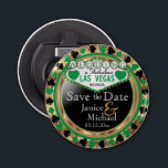 Décapsuleur Enregistrer la date Las Vegas Style - Vert<br><div class="desc">Vous vous mariez bientôt ? Une façon amusante et unique d'annoncer vos plans mariages. Enregistrez la Date pour votre Mariage un Bottle Opener prêt pour vous à personnaliser. Avec les mots "Save the Date" dans un style Las Vegas en faux or métallique, design vert et noir. 📌 Si vous avez...</div>