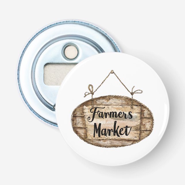 Décapsuleur Enseigne de marché de fermiers en faux bois (Devant)