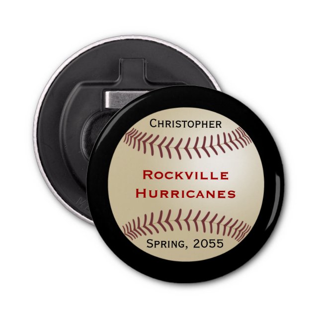 Décapsuleur Équipe de baseball, Bleu, Nom, bouton magnétique (Devant)