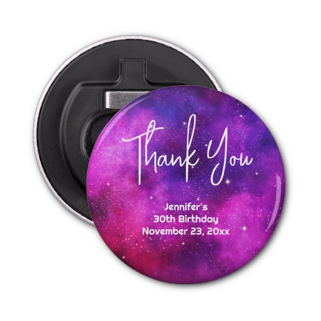 Décapsuleur Espace rose et violet & Étoiles Faux Galaxy Annive (Devant)