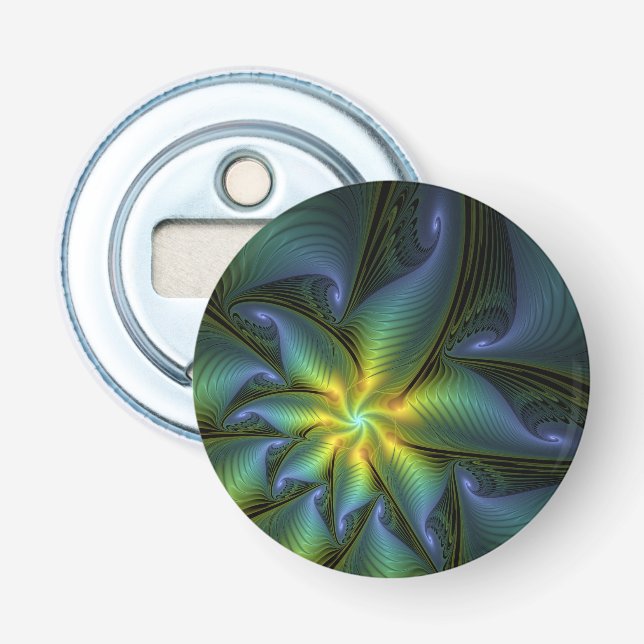 Décapsuleur Etoile Abstraite, Bleu brillant Vert Or Fractal Ar (Devant)