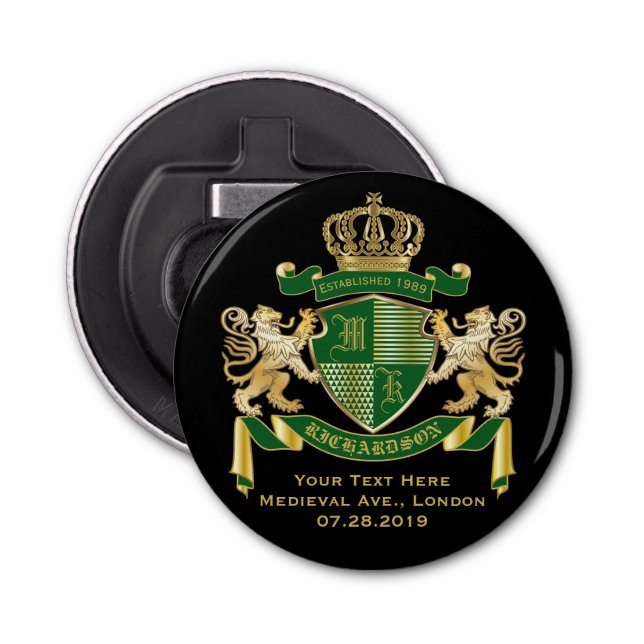 Décapsuleur Faites votre propre blason Green Gold Lion Emblem (Devant)