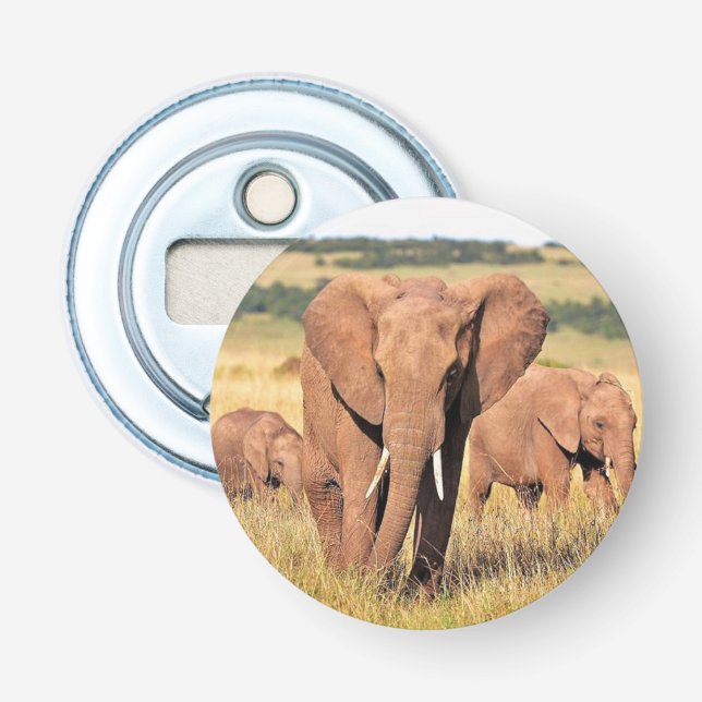Décapsuleur Famille d'éléphants dans les buissons (Devant)