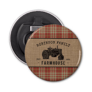 Décapsuleur Family Farmhouse Rustic Tractor Red Plaid