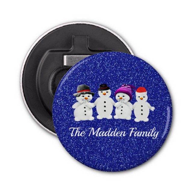 Décapsuleur Family of Four Snowmen Blue Sparkle Winter   (Devant)