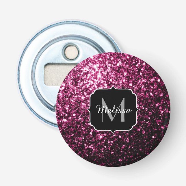 Décapsuleur Faux brillant à paillettes rose foncé Monogramme (Devant)
