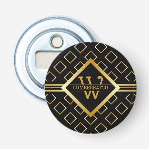 Décapsuleur FAUX motif géométrique doré avec monogramme sur fo